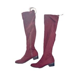 Just Fab Abbie Burgundy Faux Suede Knee High Boots Lace up  Zip Whimsigoth‎ Sz 8